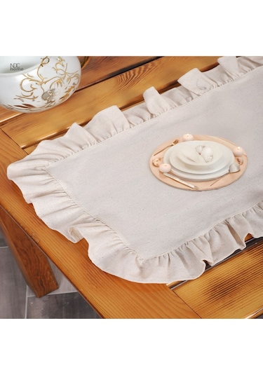 Dnc Home Tekstil Ndchome Keten Krem Fırfırlı Runner Masa Örtüsü Krem