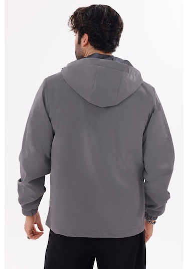 Erkek Kapüşonlu Nova Kumaş Hafif Ve Dayanıklı Şık Mevsimlik Su Ve Rüzgar Geçirmez Yağmurluk Antrasit