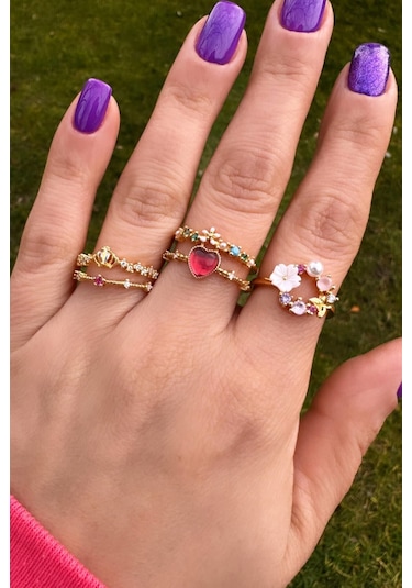 Altın Kaplama Ayarlanabilir Çift Sıra Hologram Yüzük Gold