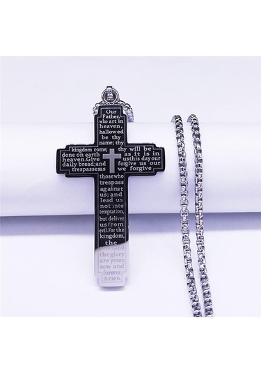 Siyah Klasik İncil Çapraz Zincir Kolye Erkek Paslanmaz Çelik Kolye Kolye