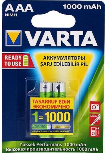 Varta 5703 1000 mAh AAA Ni-MH Şarj Edilebilir İnce Kalem Pil 2'li