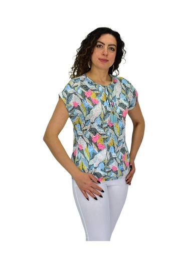 Kadın Kısa Kol Baskılı Bluz Bgl-st04704 Mint-Yeşili