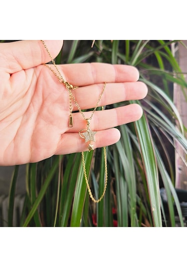 Slowshe-14k Altın Kaplama Minimal Kuyruklu Yıldız Kolye altın