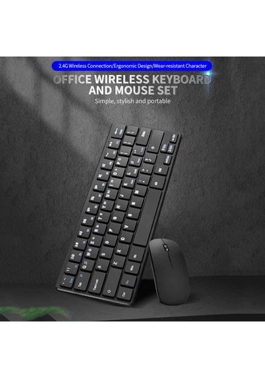Springsun Klavye Mouse Kombo 2.4g Kablosuz Klavye Mouse Seti Ofis Klavye Mouse Seti İnce Tasarım Tak Ve Çalıştır Pc Dizüstü Bilgisayar Siyah