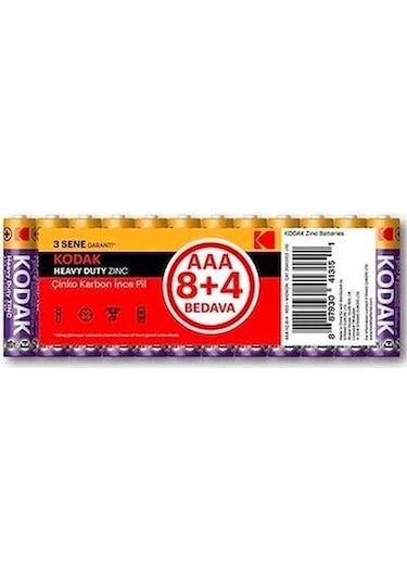 Kodak Heavy Duty Zinc AAA İnce Kalem Pil 12'li