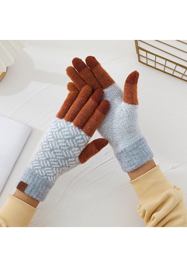 Kalın Yün Kadın Eldiven: Kışlık, Dokunmatik-kahverengi Kahverengi
