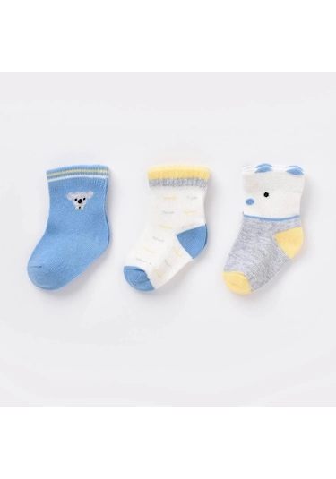Biorganic Papyonlu Koala 3'lü Bebek Çorabı 68447 Mavi