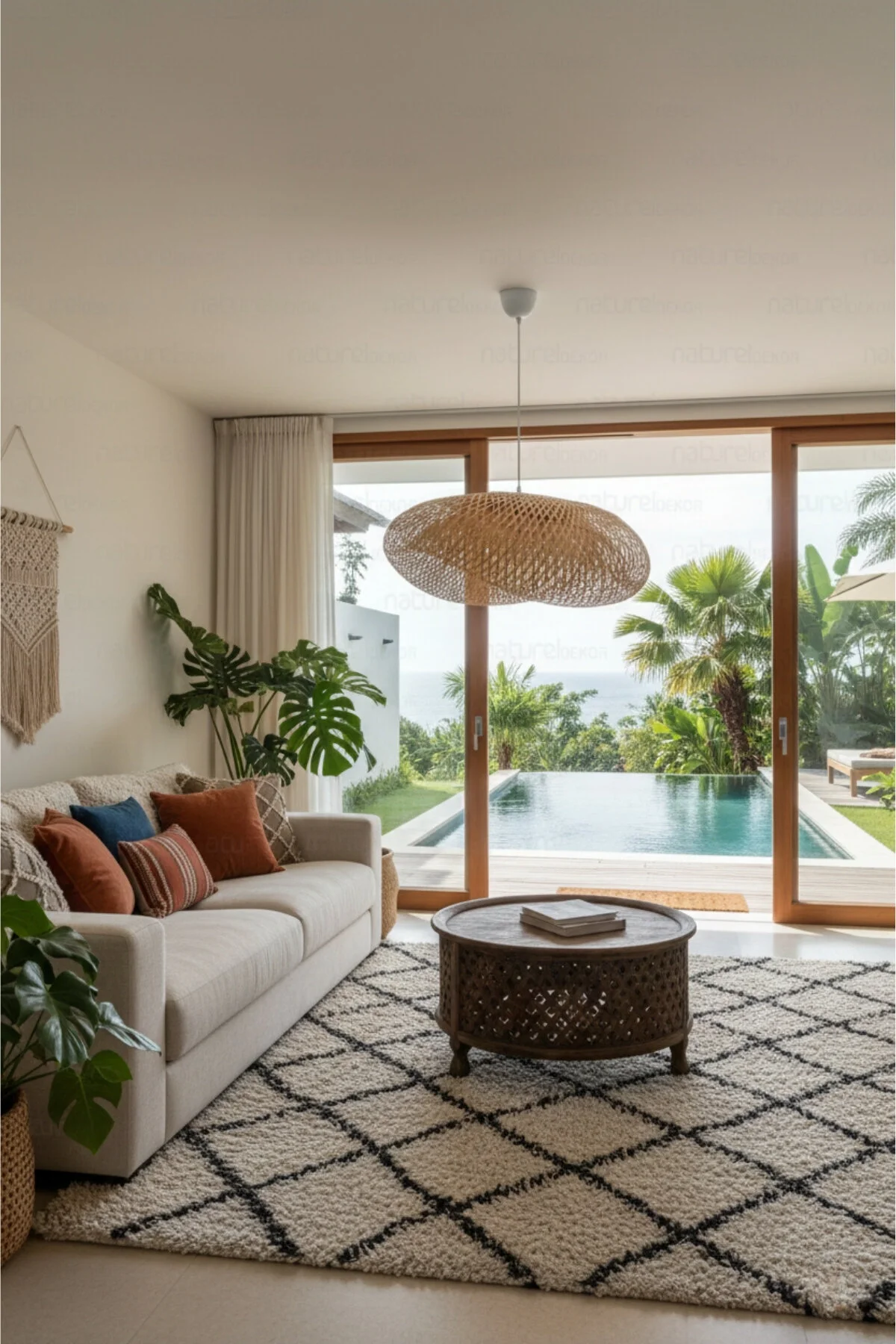 Bohem Bambu Bulut Sarkıt Avize Lamba 60cm - Iskandinav, Modern, Bohem, Rattan Aydınlatma Bej
