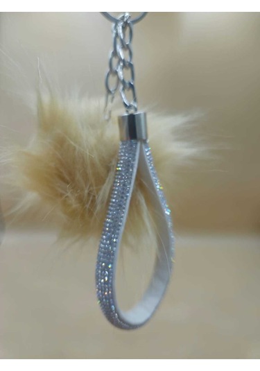 Gümüş Taşlı Tilki Tüyü Gold Angel Anahtarlık