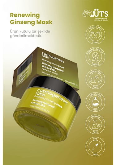 Cosmogenesis Labs %10 Ginseng Krem Maske 50ml - Durulanan Yüz Maskesi Yenileyici Bariyer Güçlendirici ve Onarıcı Vegan