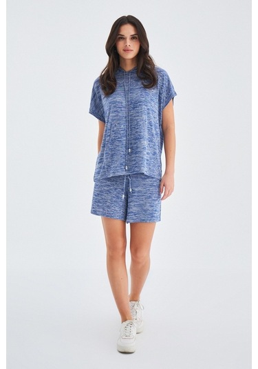 Peraluna Kaıra Blouse & Shorts Kapüşonlu Yazlık Kadın Triko Şort İndigo