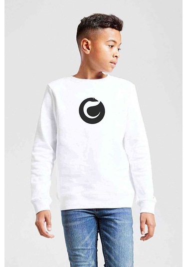 Minimalist Logo Baskılı Unisex Çocuk Beyaz Sweatshirt Beyaz