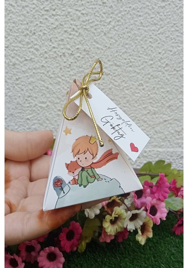 30 Adet Gold İpli Küçük Prens Piramit Kutu - Lokum Kutusu -