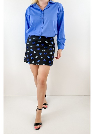 Modaonna Desenli Siyah Mini Etek Siyah