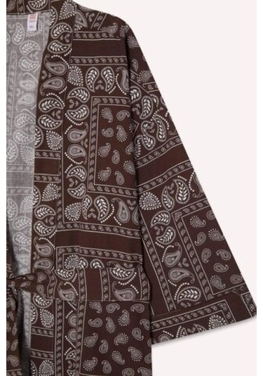 Defacto Regular Fit Desenli Kuşaklı Pamuklu Kimono-fall İn Love D0453ax25spbn341 Kahve