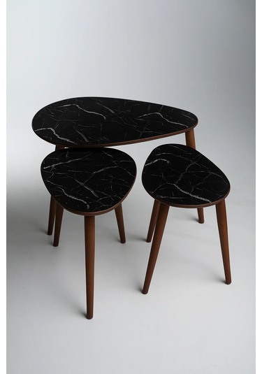 Paris 3'lü Zigon Sehpa &100 Mdf Siyah Mermer Desen