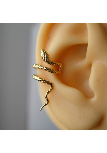 Gold Renkli Çelik Yılan Model Earcuff Yılan Sıkıştırma Kıkırdak K Renkli