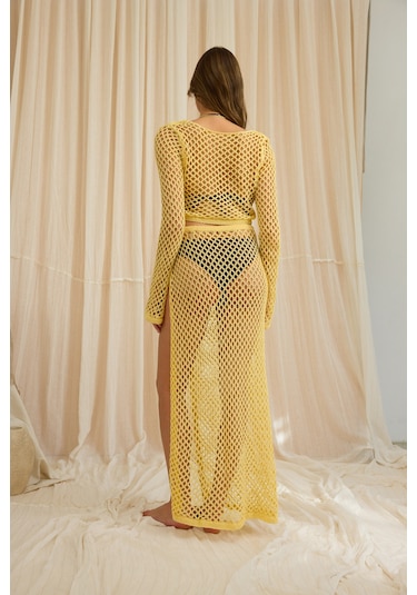 Mai Collection Rubina Sarı Triko Crop Etek Takım
