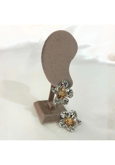 Flower Silver-gold Çelik Küpe Gold