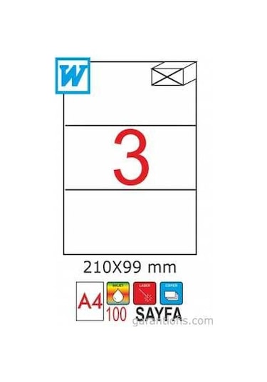 Goldmoon 2003 Laser A4 Sayfa Etiketi 210X99MM 100'lü Paket