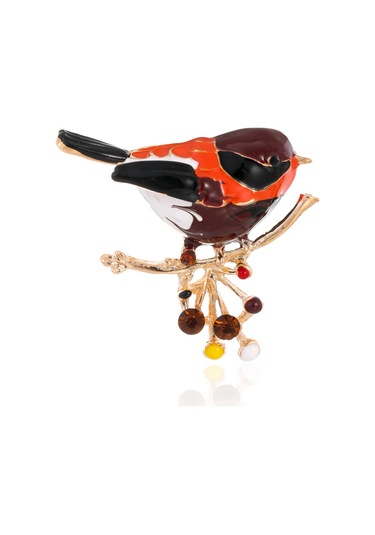 Mufunye Alloy Kuru Yağlama工艺 Kuş Desenli Broş - Rhine Kristal Ve İpek İçeren, Kc Altın Kaplama, 3.6x4cm, 10.6g, Modern Minimalist Stile Uygun Kahverengi