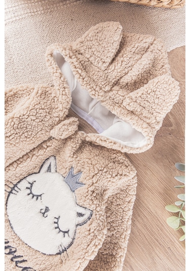 Babymod Kedi Figürlü Peluş Welsoft Kız/erkek Bebek Tulum Bej