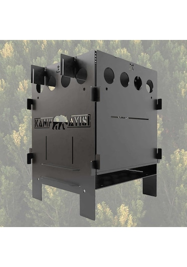 Kamp Ayısı Pyro Ateş Kutusu Portatif ve Katlanır Çok Yakıtlı Kamp Ocağı Çantalı Gri