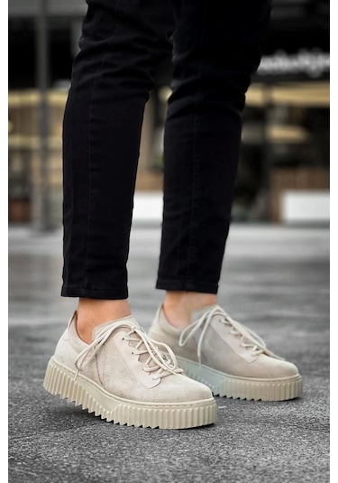 Kb-x502 Kuback Bej Süet Yüksek Bej Taban Bağcık Detaylı Lastikli Günlük Erkek Ayakkabı Bej