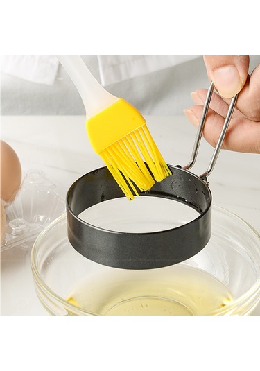 Lemestar Paslanmaz Çelik 4'lü Yumurta Halkası Seti - Yağ Fırçası Hediyeli, Yapışmaz Kaplamalı