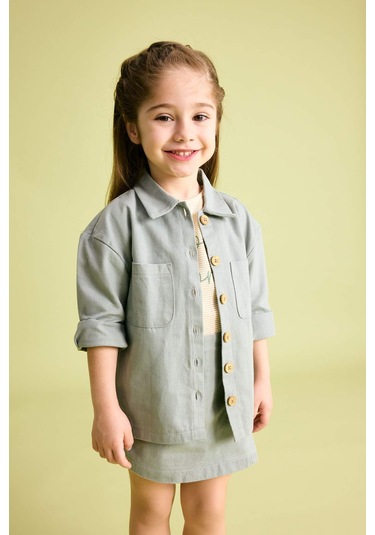 Defacto Kız Bebek Cepli Gabardin Uzun Kollu Gömlek B9654A524SPGN1102 Yeşil