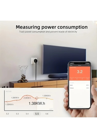 Motion003 Beyaz Wifi Tuya Akilli Fies Smart Life Uyumlu 16a Ses Kontrollu Akilli Priz Alexa Uyu