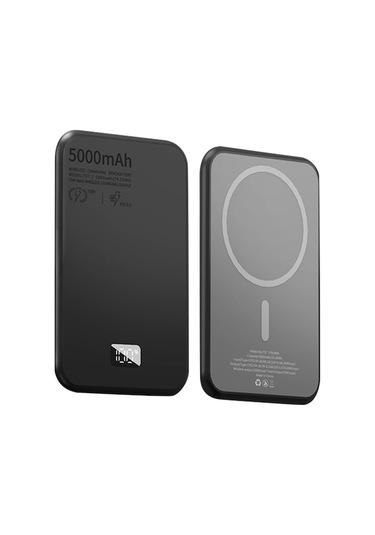 T57 Alüminyum Alaşımlı Ultra-ince Dijital Ekran 5000mah Manyetik Telefon Kablosuz Şarj Cihazı Güç Bankası Siyah Siyah