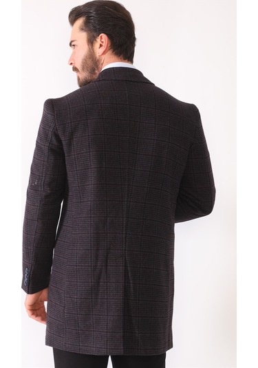 Plt8364 Dewberry Erkek Palto-Ekose-Bordo-Ekose-Bordo