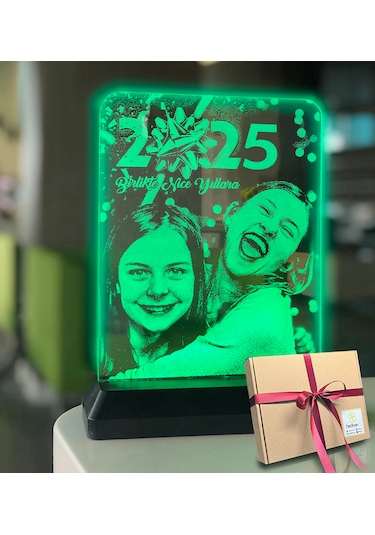 Yılbaşı Hediyesi Kişiye Özel Resimli Dikdörtgen 3d Led Gece Lamba