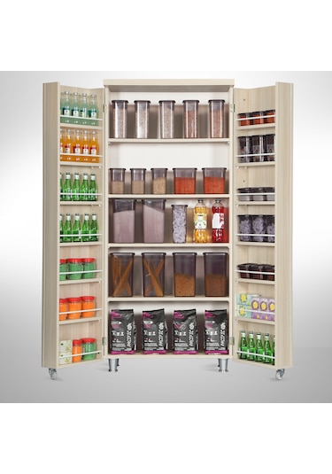 Pasific Home Guzzo Tekerlekli Kiler Çok Amaçlı Erzak Dolabı 80 cm Açık Meşe
