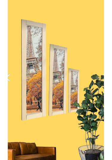3 Lü Ofis Dekor Ayna 121x23 80x23 63x23 Ahşap