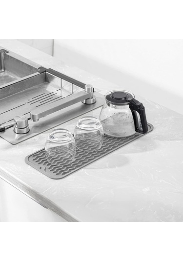 Çok Amaçlı Bulaşık Kurutma Matı, Mutfak İçin Silikon Mat Gri-b Grey