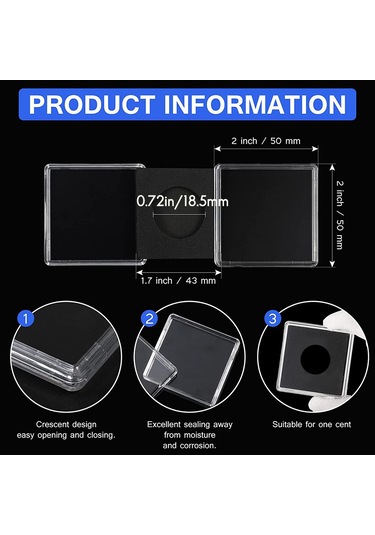 Anjiexun 20 Adet Gümüş Dolar Madeni Para Tutucu, 2 X 2 Yarım Dolar Madeni Para Tutucu, 18,5 Mm Diğer