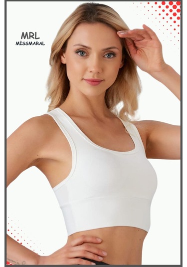 Kadın Beyaz Sporcu Sütyeni Pedli Likralı Destekleyici Su Sporları Koşu Fitness Dans Sports Bra Beyaz