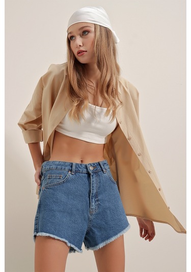 Bigdart 3900 Oversize Uzun Basic Gömlek - Bej 001