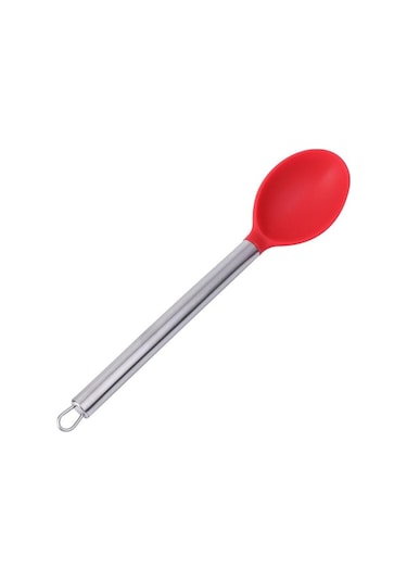 Silikon Kaşık Paslanmaz Saplı Servis Kaşığı Kırmızı 34 Cm