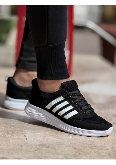 Ghattix 4 Çizgili Erkek Sneaker Ayakkabı Siyah Beyaz Siyah Beyaz
