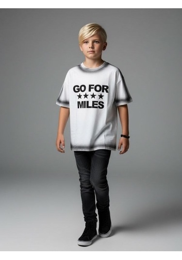 Zekids Çocuk Go For Miles Yazılı T-shirt-17192 Beyaz