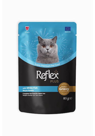 Reflex Plus Sos İçinde Et Parçacıklı Beyaz Balıklı Yetişkin Kedi Maması 85 G