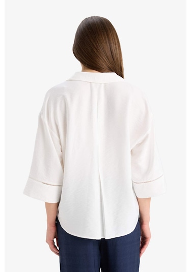 Defacto Relax Fit Gömlek Yaka Uzun Kollu Bluz F4977ax25auer105 Ekru
