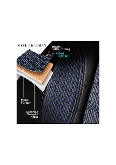 Panda Elegant Serisi Dokuma Kumaş Oto Koltuk Kılıfı - Mavi - Siyah