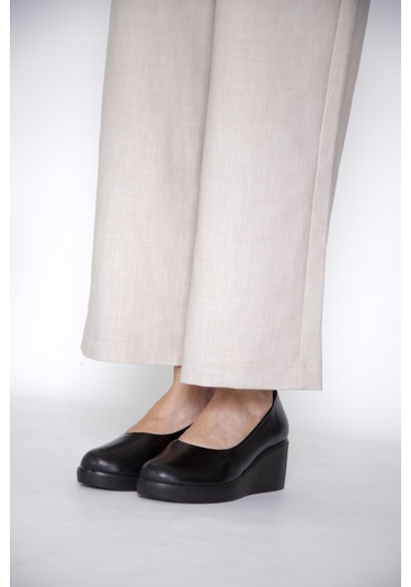 215551114-1 Siyah Deri Napa Kadın Topuklu Ayakkabı Siyah