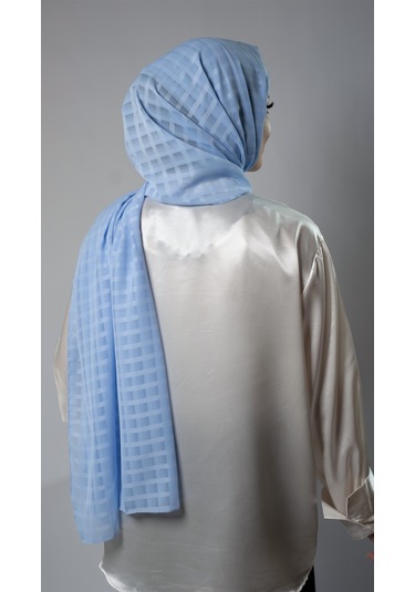 Bebe Mavisi Desenli Şal Şifon Kumaş Kareli Çizgili 202107 11