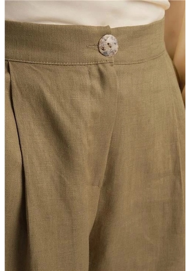 Armine Bol Keten Pantolon 24y2625 Zeytin Yeşil