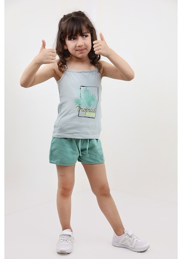 Toontoy Kids Toontoy Kız Bebek Baskılı Şortlu Takım Yeşil